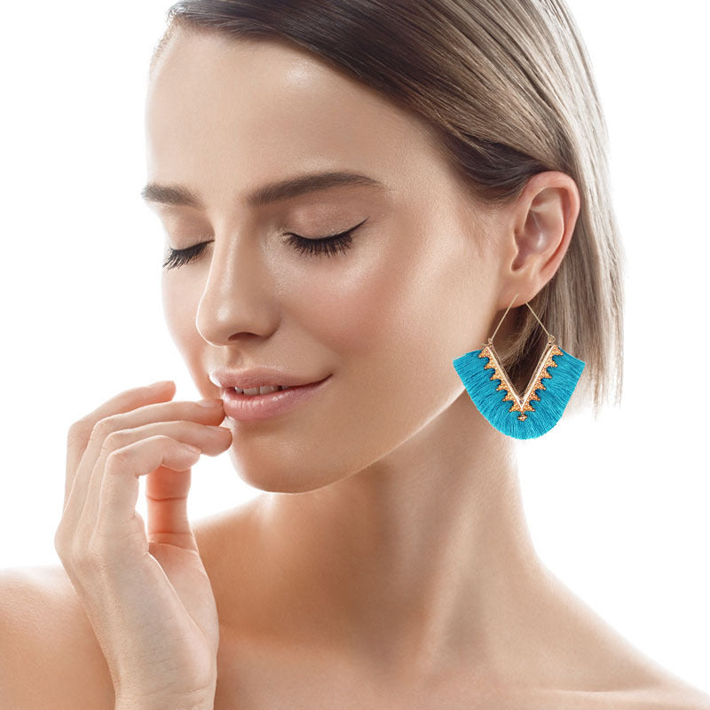 Earring alloy geometric V color Blue 3