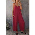 Women's Sleeveless Jumpsuits Romper with Pockets Red