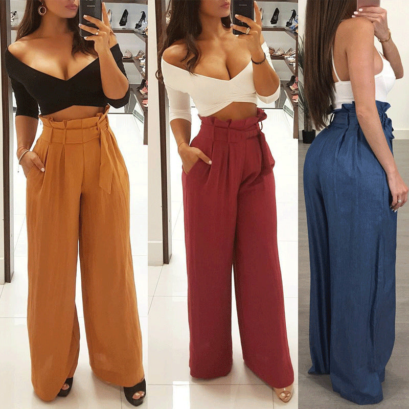 WIDE-LEG CASUAL HIGH WAIST LOOSE PANTS