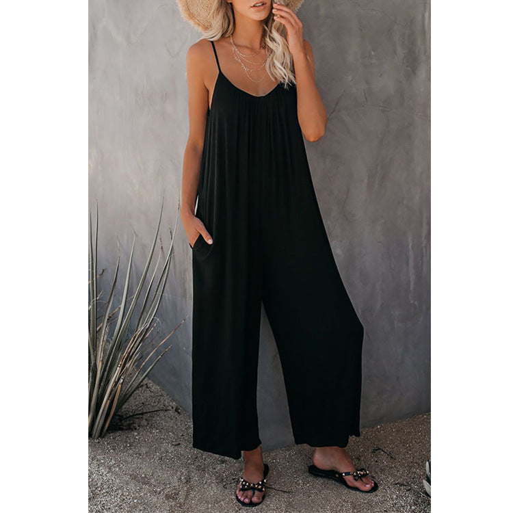 Women's Sleeveless Jumpsuits Romper with Pockets Black