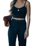 Sling Short Top Trousers Casual Fashion Suit Black