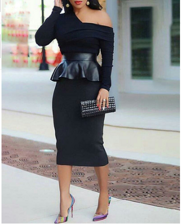 Sexy plus-size women dress off-the-shoulder leat