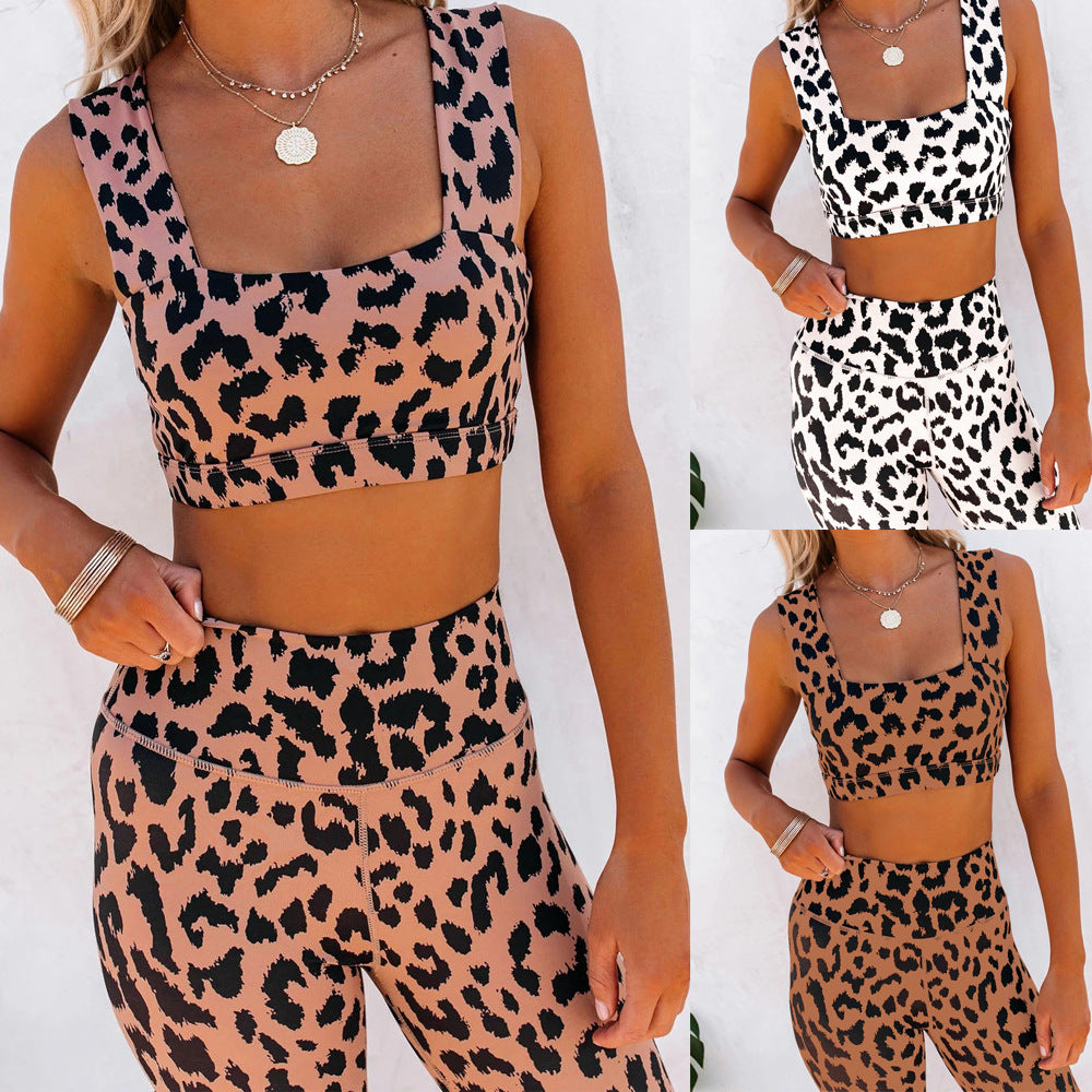 Yoga Leopard Print Women's Suit Brown