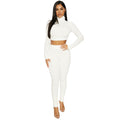 Svelte Sophistication in Ladies' Slim Fit Elastic Two-piece Set White