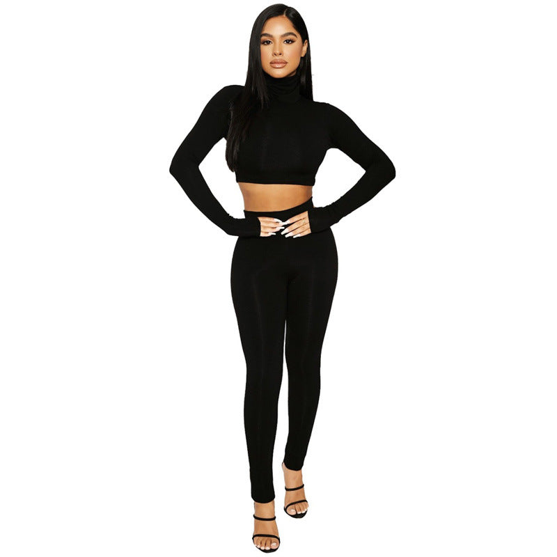 Svelte Sophistication in Ladies' Slim Fit Elastic Two-piece Set