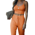 Sling Short Top Trousers Casual Fashion Suit Orange 